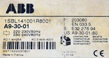 ABB AF09 30-10-13 Schütz Hebebühnen 4 Schließer 230V 1SBL137001R1301