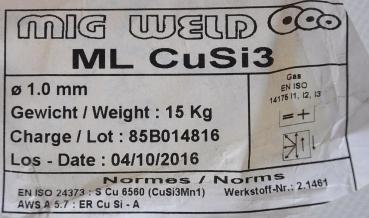 Schweißdraht CuSi3 MIG Löten Lötdraht 15 Kg 1,0 mm Schweißen