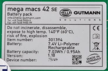 Preview: HELLA GUTMANN Akku Mega Macs MM 42 SE Diagnosegerät Ersatzakku 301394 überholt
