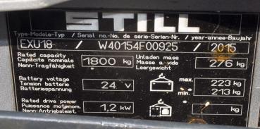 Still EXU 18 Elektro Hubwagen Ameise Ladegerät Gabelstapler 1,8to Bj.2015