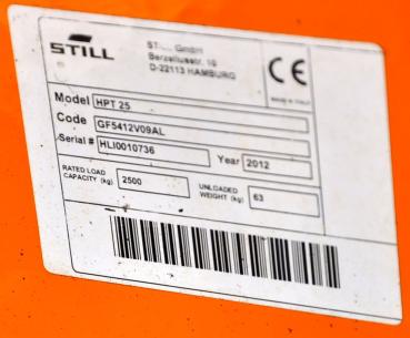 Still HPT-25 Hubwagen 2.5t Gabelhubwagen Palettenwagen Handhubwagen Gabelstapler