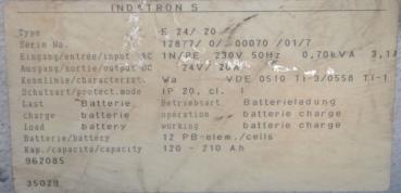 INDATRON S24V 20A Automatik Ladegerät el Hubwagen Gabelstapler Traktionsbatterie