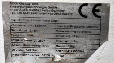 Lackierabsaugung TEKA Airfilter AS600 Motip Dupli Lackierfilter Smart Repair