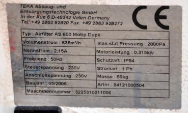 Preview: Lackierabsaugung TEKA Airfilter AS600 Motip Dupli Lackierfilter Smart Repair