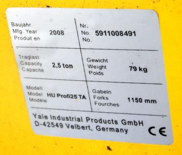 Yale HU Profi 25 TA Handhubwagen 2.5t Gabelhubwagen Palettenwagen Gabelstapler