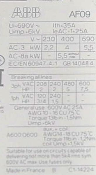 ABB AF09 30-10-13 Schütz Hebebühnen 4 Schließer 230V 1SBL137001R1301
