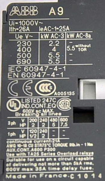 ABB A9-30-01 Schütz Hebebühnen 4 Schließer 250V 25A 1SBL141001R8001 Kleinschütz