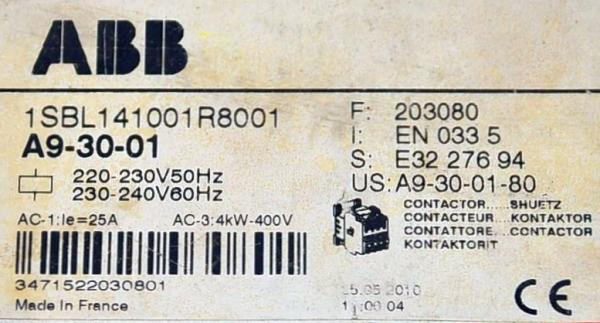 ABB AF09 30-10-13 Schütz Hebebühnen 4 Schließer 230V 1SBL137001R1301