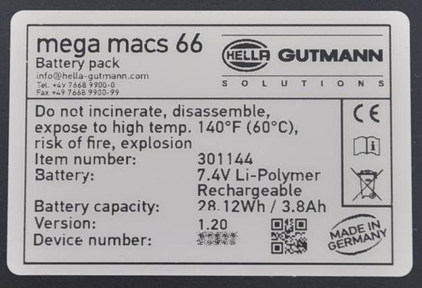 HELLA GUTMANN Akku Mega Macs MM 66 Diagnosegerät Ersatzakku 301144 überholt