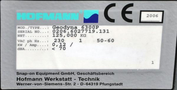 HOFMANN Geodyna 6300 P Auswuchtmaschine Reifenwuchtmaschine Powerclamp Wuchte