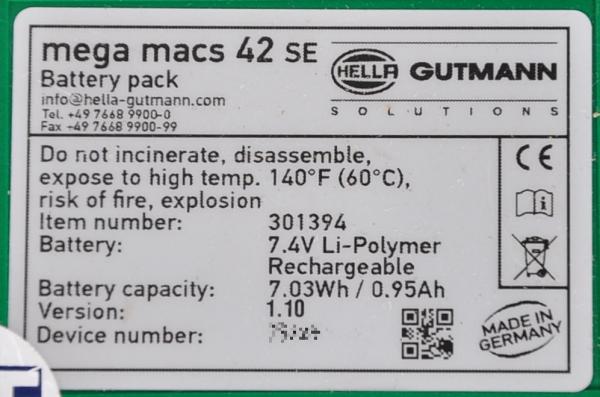 HELLA GUTMANN Akku Mega Macs MM 42 SE Diagnosegerät Ersatzakku 301394 überholt