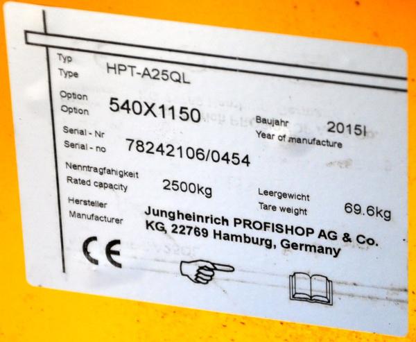 Jungheinrich HPT-A25 Hubwagen 2.5to Gabelhubwagen Palettenwagen Handhubwagen