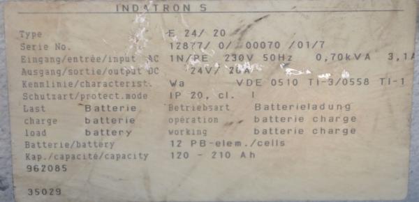 INDATRON S24V 20A Automatik Ladegerät el Hubwagen Gabelstapler Traktionsbatterie