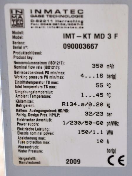 Kältetrockner INMATEC IMT KT MD 3 Lufttrockner Kompressoren Stickstoff Druckluft