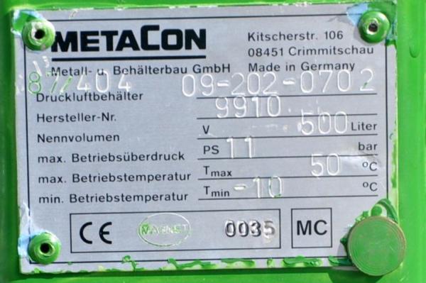 METACON Druckluft Kompressor Behälter 500 Liter 11 bar Druckluftbehälter Kessel