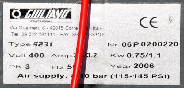 Reifenmontiermaschine GIULIANO S231 PAX Runflat Hilfsarm Reifenwechselmaschine