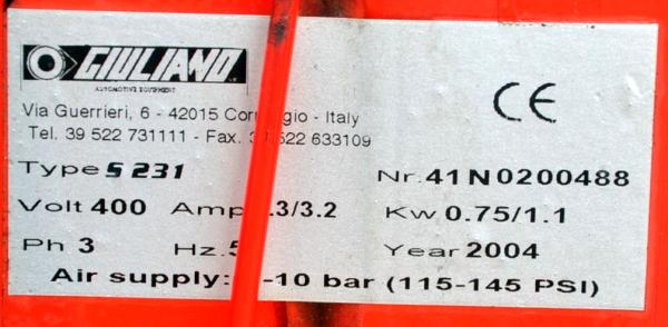 GIULIANO S231 Reifenmontiermaschine PAX Runflat Hilfsarm Reifenwechselmaschine