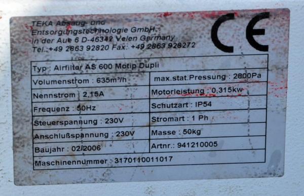 Lackierabsaugung TEKA Airfilter AS600 Motip Dupli Lackierfilter Smart Repair