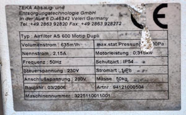 Lackierabsaugung TEKA Airfilter AS600 Motip Dupli Lackierfilter Smart Repair