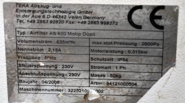 Lackierabsaugung TEKA Airfilter AS600 Motip Dupli Lackierfilter Smart Repair