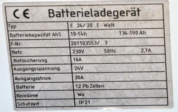 TriCom E 24V 20A Automatik Ladegerät el Hubwagen Gabelstapler Traktionsbatterie
