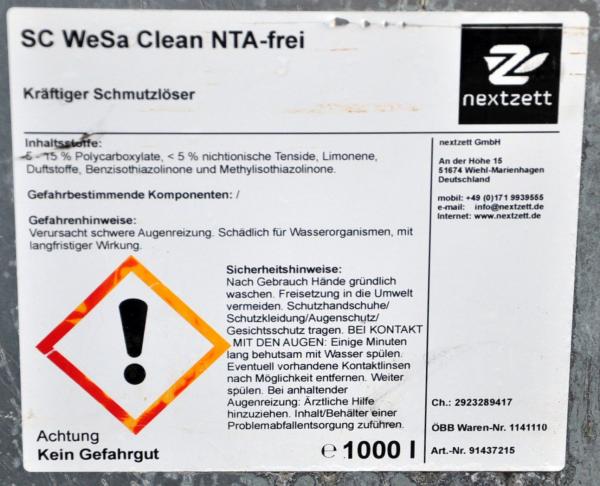 SC WeSa Clean NTA frei 1000 Liter Reinigungsmittel Reiniger Autowaschanlage